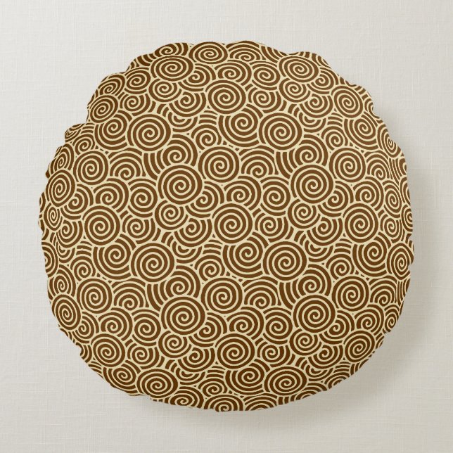 Coussins Ronds Motif tourbillon japonais - chocolat (Devant)