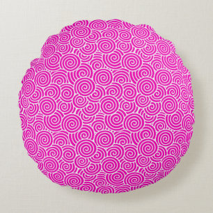 Coussins Ronds Motif tourbillon japonais - fuchsia rose et blanc