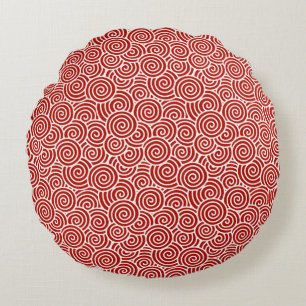 Coussins Ronds Motif tourbillon japonais - rouge profond et blanc