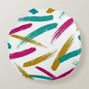 Coussins Ronds Motif Traits Vifs, sarcelle, magenta et moutarde
