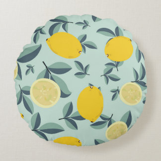Coussins Ronds Motif transparent tropical avec citrons jaunes