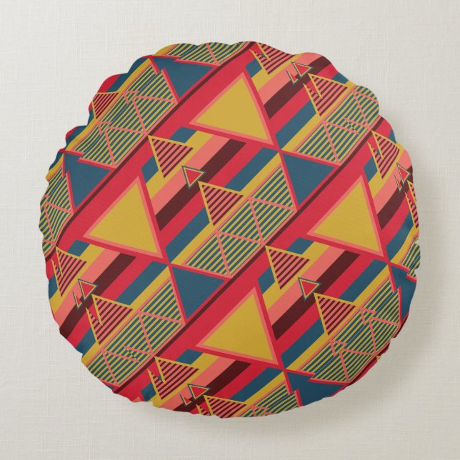 Coussins Ronds Motif triangle coloré panafricain unique (Devant)