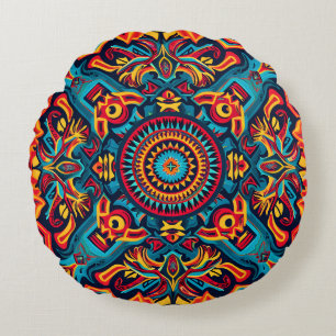 Coussins Ronds Motif tribal Abstrait et dynamique de Huichol