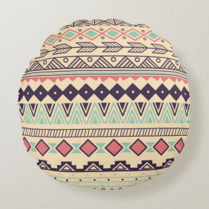 Coussins Ronds Motif tribal aztèque en bandes, illustration vinta