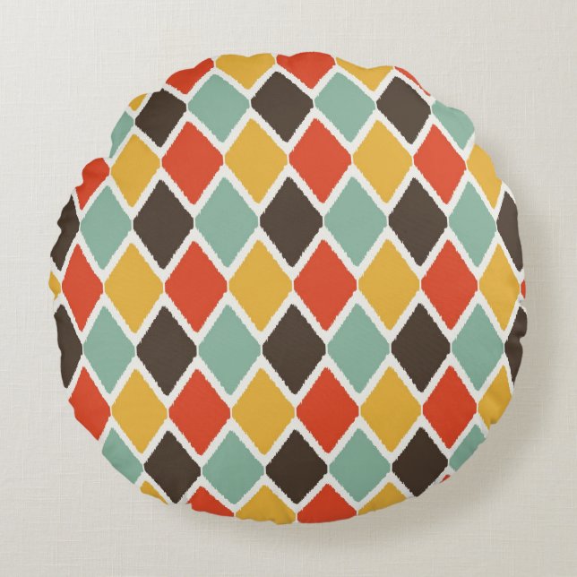 Coussins Ronds Motif tribal de mode d'ikat moderne (Devant)