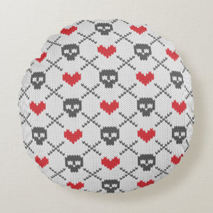 Coussins Ronds Motif tricoté avec des crânes