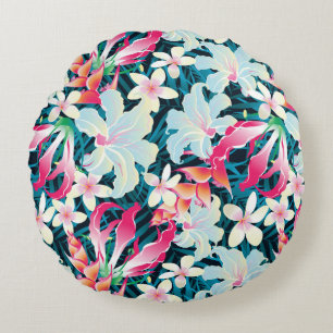 Coussins Ronds Motif tropical coloré