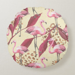 Coussins Ronds Motif tropical sans couture avec flamant rose, lea