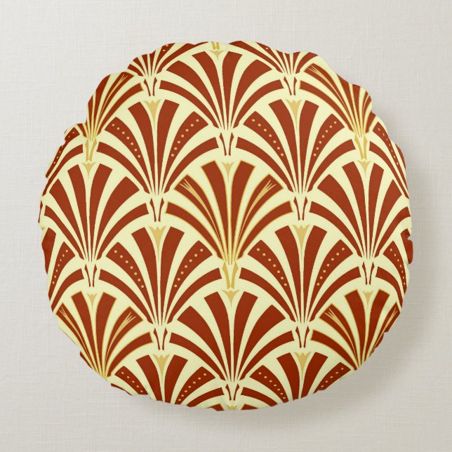Coussins Ronds Motif ventilateur Art déco - cuivre sur jaune (Devant)