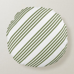 Coussins Ronds Motif vert olive et blanc cinq bandes