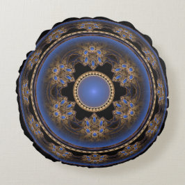 Coussins Ronds Motif visuel fractal rond bleu