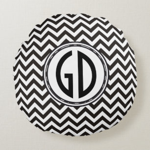 Coussins Ronds Motif ZIGZAG - noir + votre backgr. & monogramme