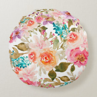 Coussins Ronds Motifs floraux en aquarelle