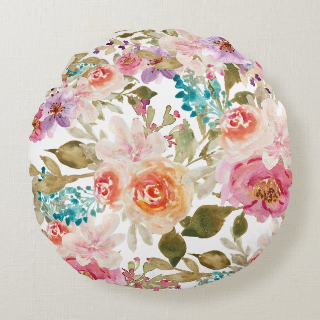 Coussins Ronds Motifs floraux en aquarelle (Devant)
