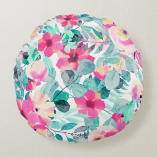 Coussins Ronds Motifs floraux en aquarelle