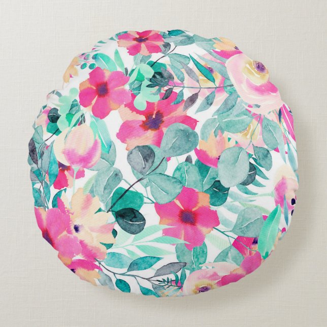Coussins Ronds Motifs floraux en aquarelle (Devant)