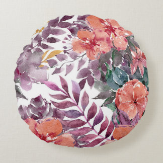 Coussins Ronds Motifs floraux en aquarelle