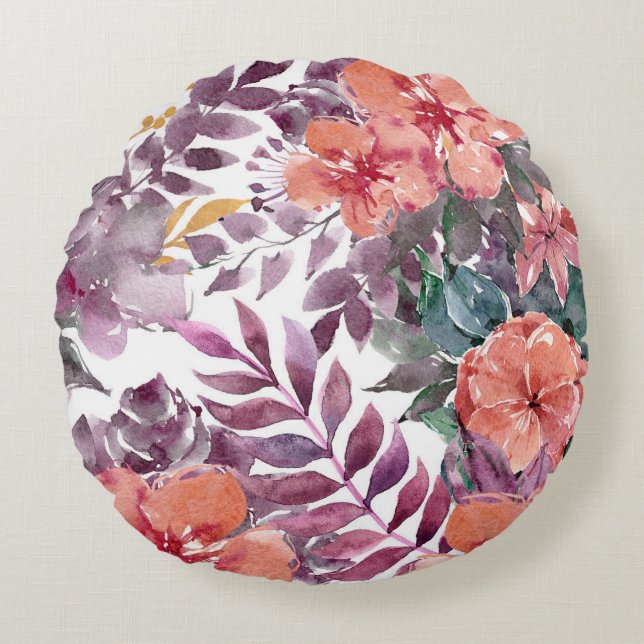 Coussins Ronds Motifs floraux en aquarelle (Devant)