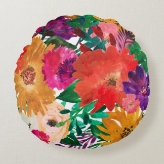 Coussins Ronds Motifs floraux en aquarelle
