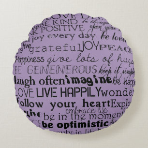 Coussins Ronds Mots Inspirants Violet Noir