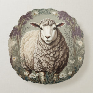 Coussins Ronds Moutons Élégants Fond de Fleur de Lavande