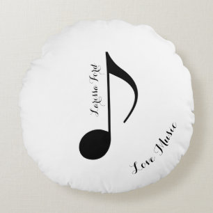Coussins Ronds musical-note noire avec le nom fait sur commande