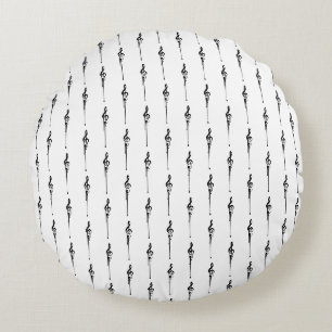 Coussins Ronds Musique Motif Melting Treble Clef noir et blanc