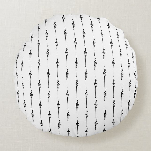 Coussins Ronds Musique Motif Melting Treble Clef noir et blanc (Devant)