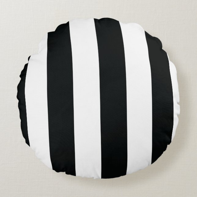 Coussins Ronds Mydeas | Bandes larges noires et blanches (Devant)