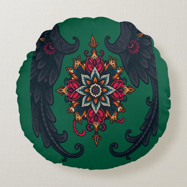 Coussins Ronds Mystic Mandala Elephant Art (Devant)