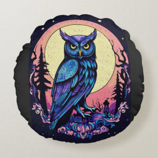 Coussins Ronds Mystic Moon Owl TShirt Enchantant style Nocturne