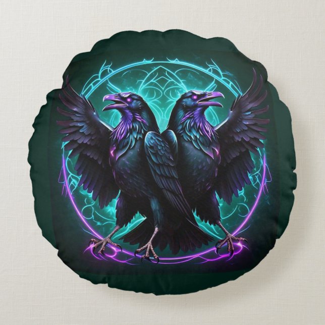 Coussins Ronds Mystique Ravens Vert foncé (Devant)
