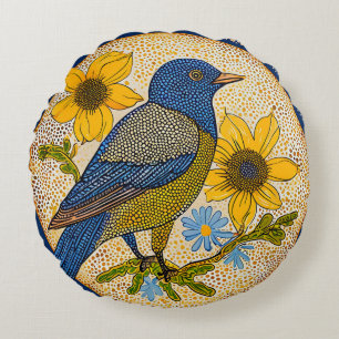 Coussins Ronds Nature Moderne Oiseau au Style Floral Motif 