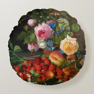 Coussins Ronds Nature morte Roses et Fraises par Otto Ottesen