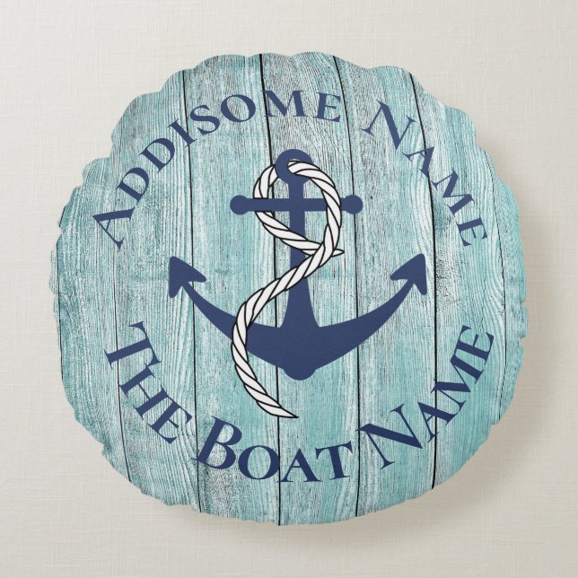 Coussins Ronds Nautical Family Boat Name Navy Anchor  (Devant)