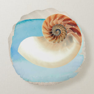 Coussins Ronds Nautilus Coquillage et sable