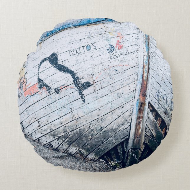 Coussins Ronds Nautique Rustique Abandonné Bateau Épave (Devant)