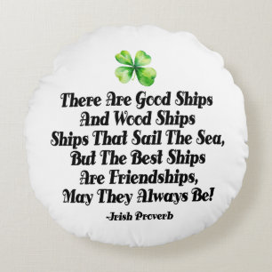 Coussins Ronds Navires de l'amitié irlandaise Proverbe Trèfle à q