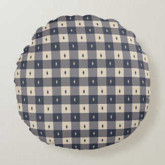 Coussins Ronds Navy Gray Checkerboard Diamond Pattern