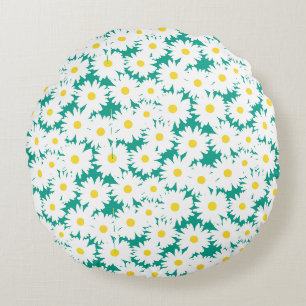 Coussins Ronds Négative Space Daisies blanc jaune sur vert