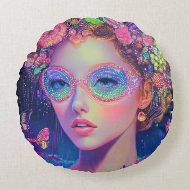 Coussins Ronds Neon Garden Goddess (Devant)