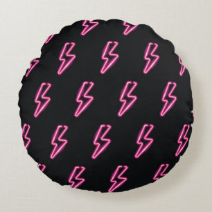 Coussins Ronds Neon Pink Lightning : Arrière - plan foncé.