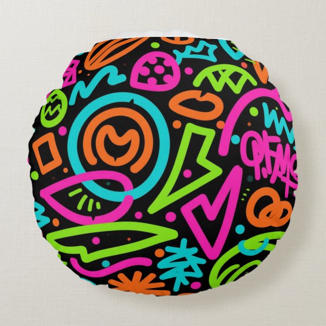 Coussins Ronds Neon Scribble Splash Thaillow - Retro Pop Colo (Devant)