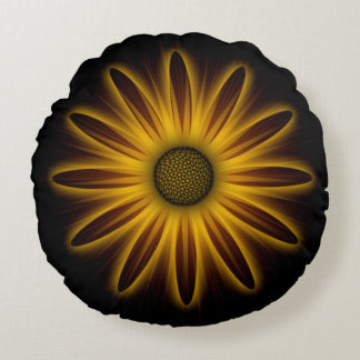 Coussins Ronds Neon Sunflower Design On Black  
