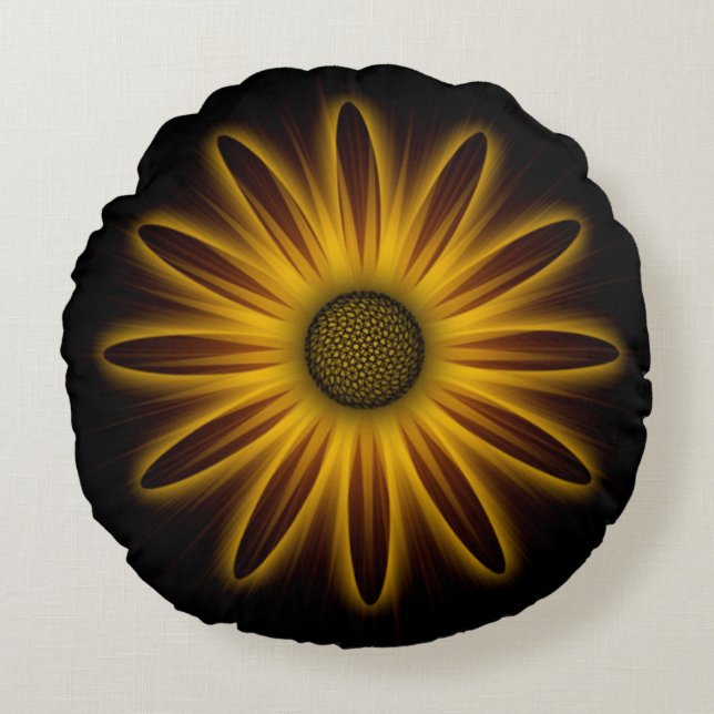 Coussins Ronds Neon Sunflower Design On Black   (Devant)