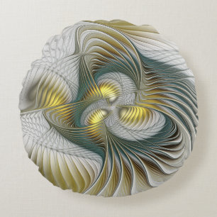 Coussins Ronds Nobly Golden Turquoise Imaginaire Fractal Art