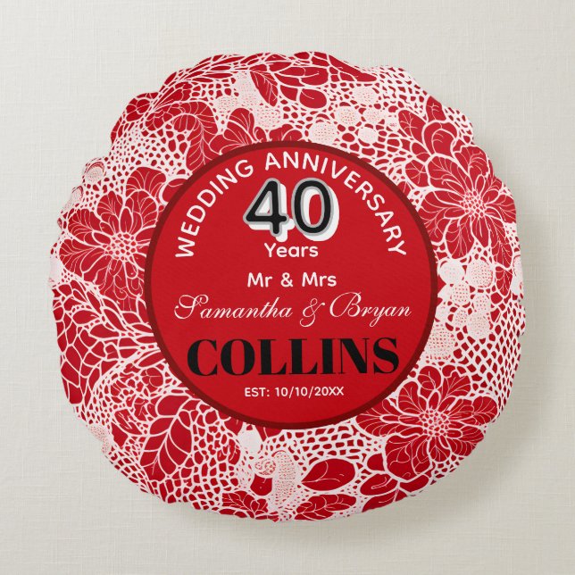 Coussins Ronds Noces de rubis 40 ans Personnalisé  (Devant)