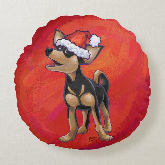 Coussins Ronds Noël Chihuahua en rouge (Devant)