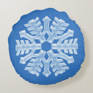 Coussins Ronds Noël congelé bleu frais glacial d'hiver de floco