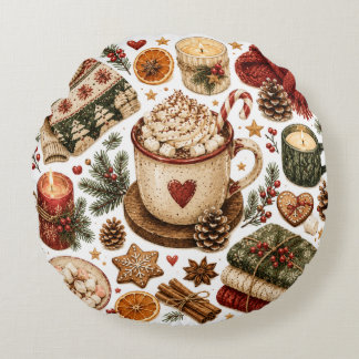 Coussins Ronds Noël Cozy Chocolat Chaud Hiver Hygge Rustique